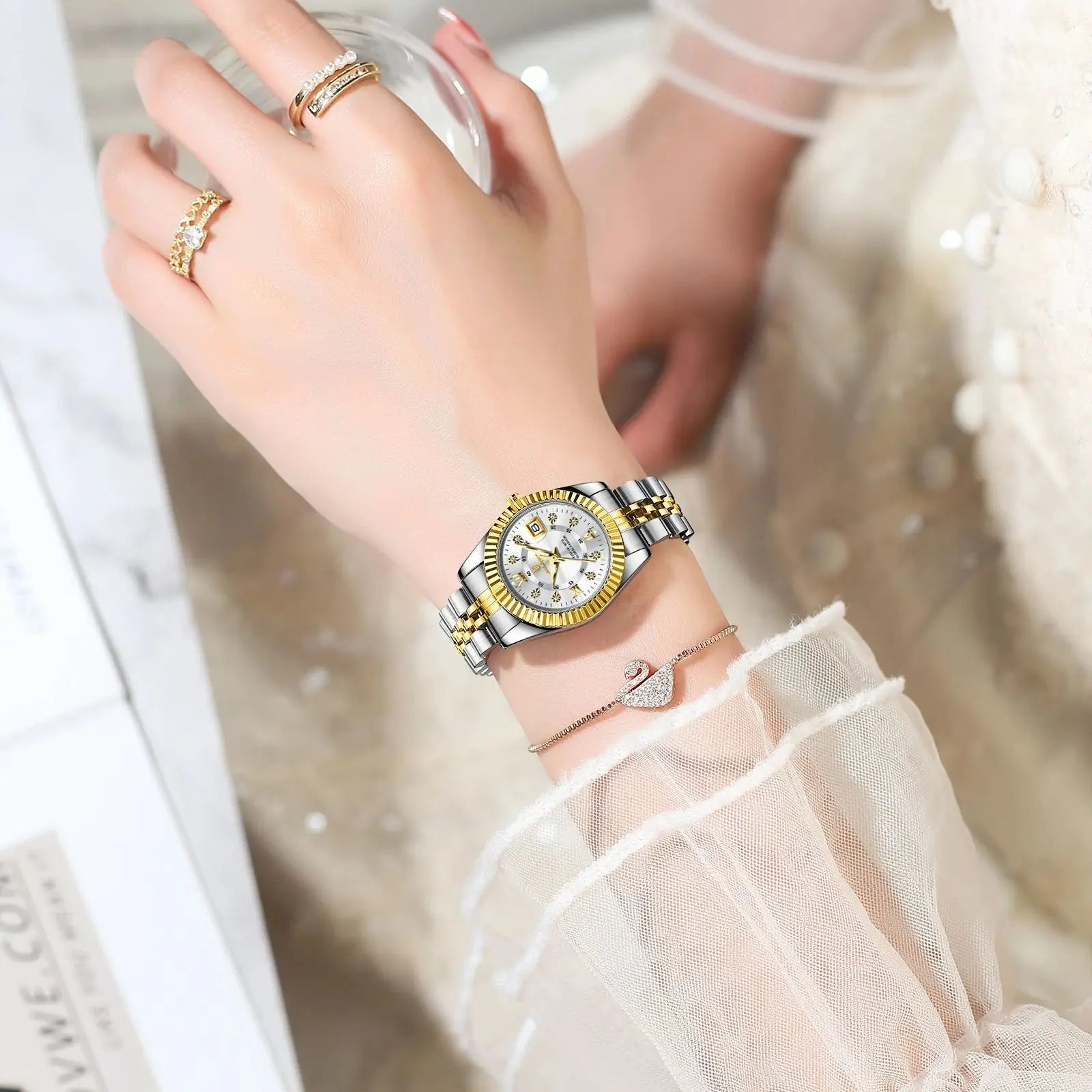 Luxury Elegant Watch for Women - Waterproof, Luminous, Date Display, Stainless Steel, Quartz Movement