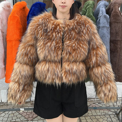 Women's Faux Fur Coat – Winter Fashion Warm Thick Fox Raccoon Leather Jacket