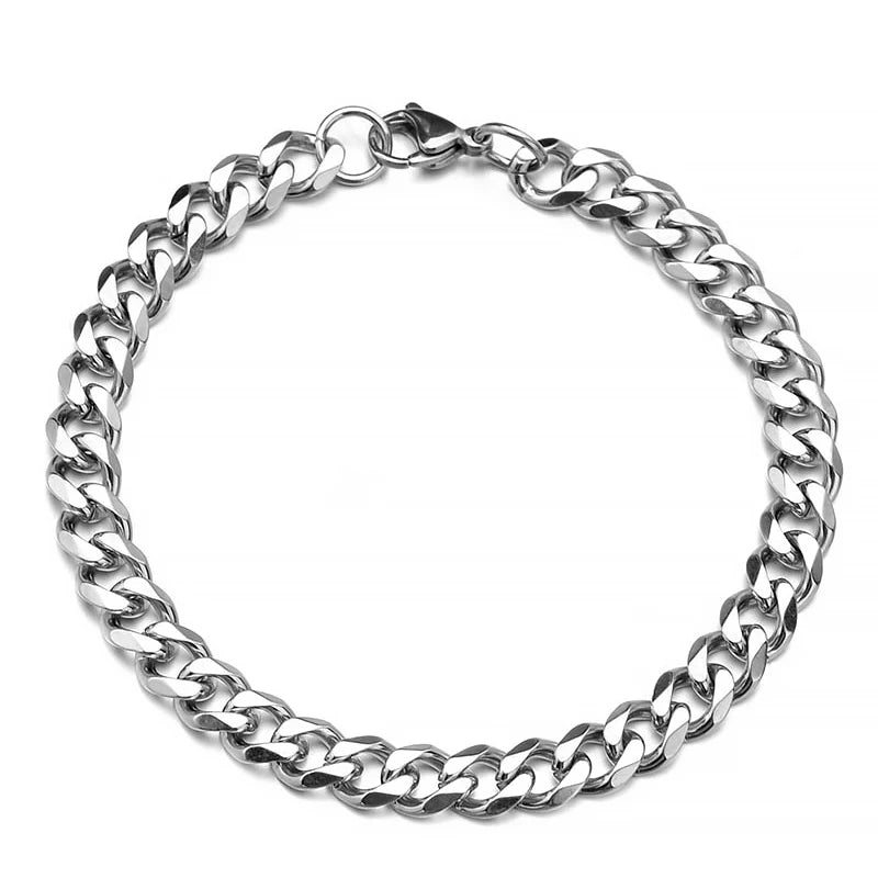 This unisex Cuban curb chain bracelet is crafted from high-quality stainless steel, offering a sleek and stylish look for both men and women.