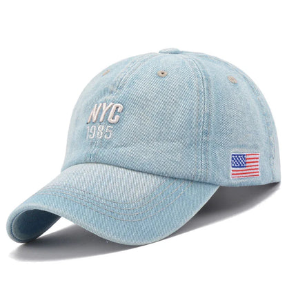 Fashion NYC 1985 Embroidered Denim Snapback Baseball Cap – Adjustable Outdoor Casual Sports Hat, Perfect for Golf & Sun Protection