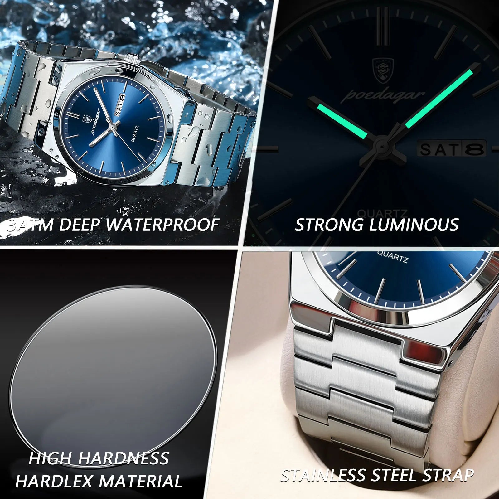 Luxury Men's Watch - Waterproof, Luminous, Date & Week Display, Stainless Steel, Casual Quartz Watch with Gift Box