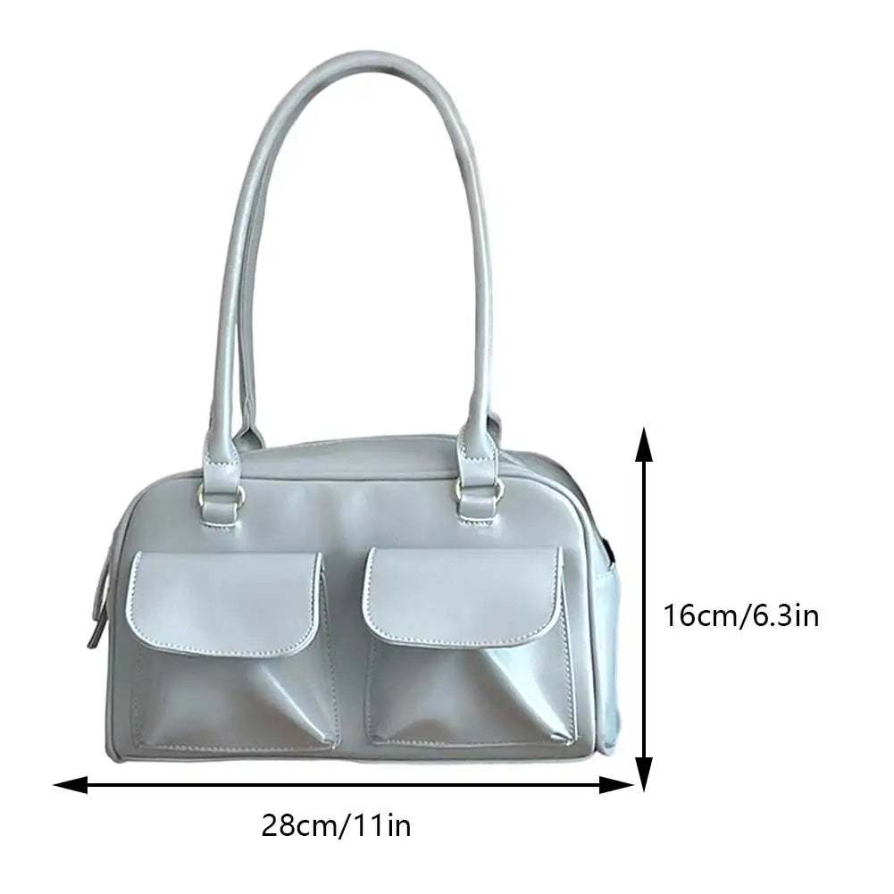 Title: Retro Women's PU Leather Satchel Hobo Bag – Double Pocket Designer Underarm Bag