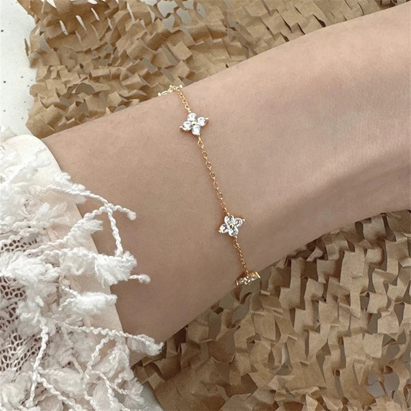 2024 New Crystal Flower Stainless Steel Bracelet – Stylish Korean-Inspired Jewelry for Women