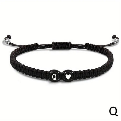 A-Z Initial Heart Braided Bracelet – Handmade Adjustable Friendship Jewelry for Men & Women