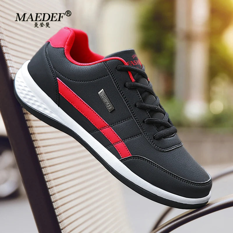 Men's Leather Sneakers – Waterproof Casual Lace-Up Sneakers, Comfortable Vulcanized Footwear for Men