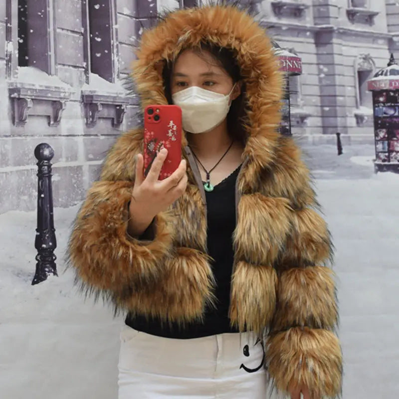 Women's Faux Fur Coat – Winter Fashion Warm Thick Fox Raccoon Leather Jacket