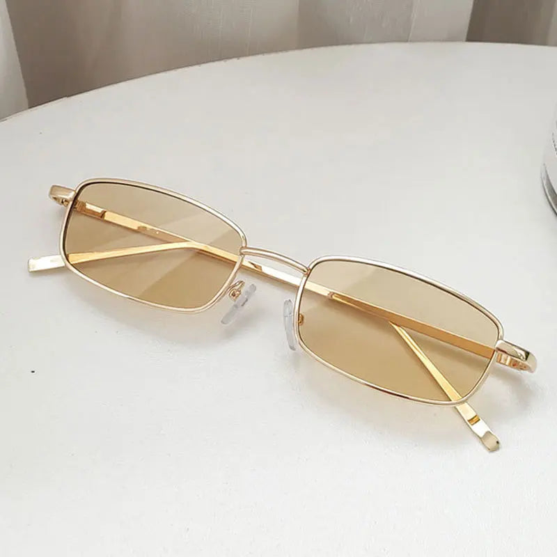 Fashion Small Rectangle Sunglasses for Men and Women – Vintage Square Driving Sunglasses with Luxury Metal Frame Eyewear.