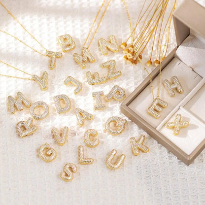 "Exquisite Gold-Plated Letter Necklace – Minimalist A-Z Balloon Pendant | 18K Copper Gold Finish & Zircon Accent | Delicate 26" Collarbone Chain | Elegant Women's Jewelry Gift"