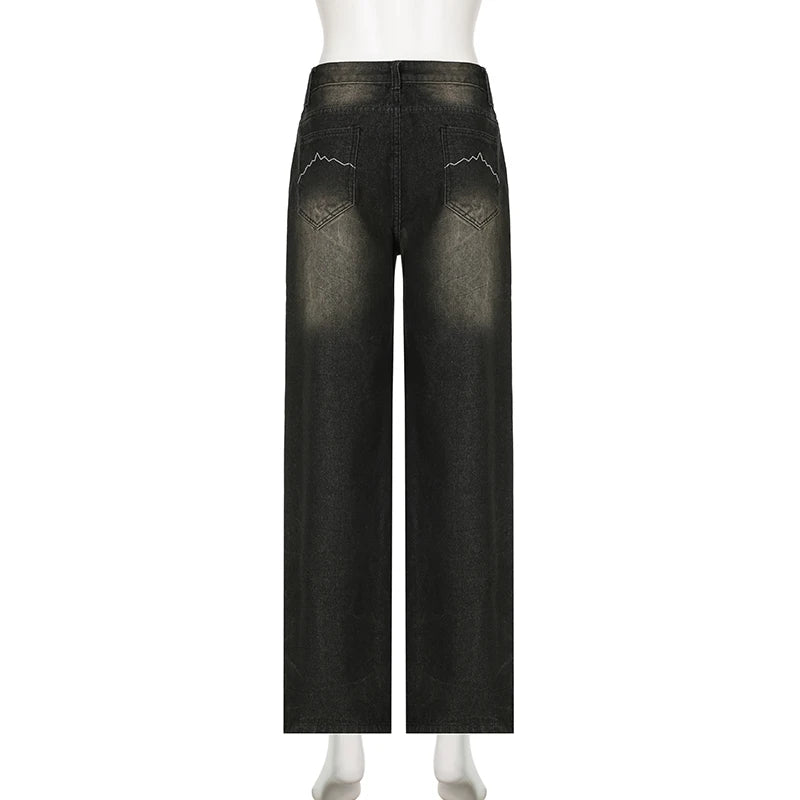 Title: Y2K Goth Low-Waist Baggy Jeans – Punk Wide-Leg Denim Pants