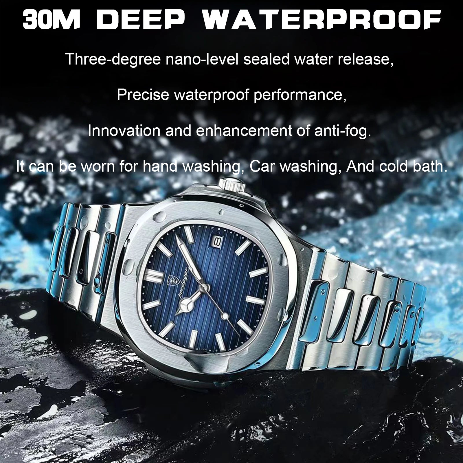 2023 New Luxury Men's Watch – Waterproof Stainless Steel Square Quartz Watch with Luminous Date Display (Reloj Hombre)