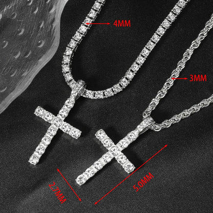 Hip Hop Iced Out Cross Pendant Necklace – 4mm Zircon Tennis Chain