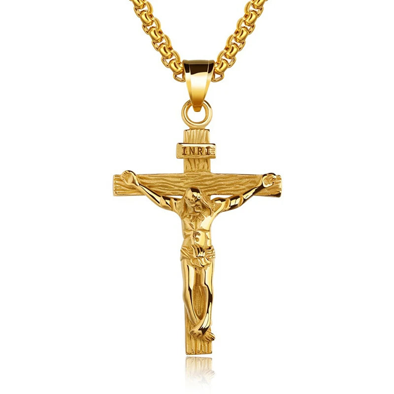 Religious Jesus Cross Stainless Steel Necklace – Gold & Silver Color Cross Pendant