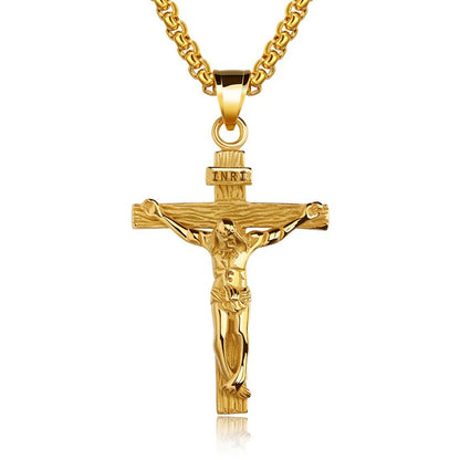 Religious Jesus Cross Stainless Steel Necklace – Gold & Silver Color Cross Pendant