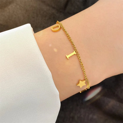 Korean New Fashion Letter Star Pendant Bracelet – Simple Vintage Stainless Steel Jewelry for Women