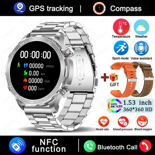 2025 New Men's Bluetooth Call Smartwatch – AMOLED HD Display, Heart Rate Monitor, NFC, IP68 Waterproof, GPS Sports Watch for Huawei.