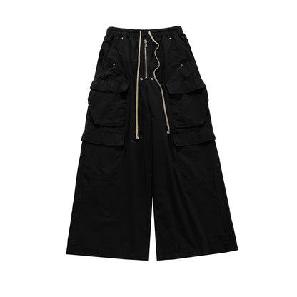 Ro Style Wide Leg Drawstring Black Cargo Pants Unisex Straight Baggy Casual Overalls Men'S Streetwear Loose Oversized Trousers