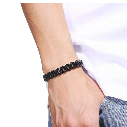 This unisex Cuban curb chain bracelet is crafted from high-quality stainless steel, offering a sleek and stylish look for both men and women.