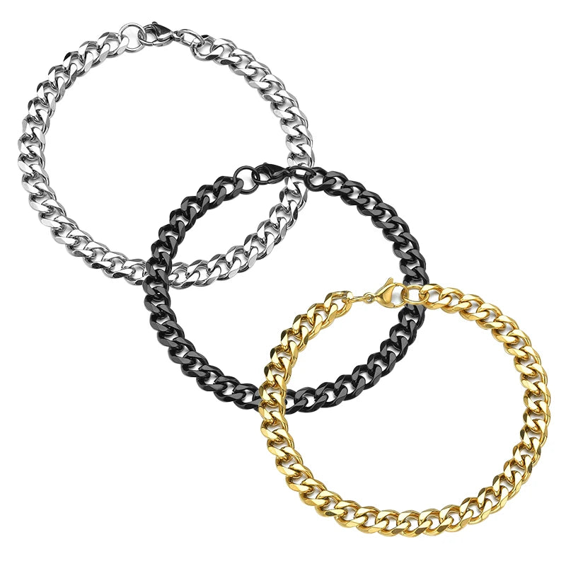 This unisex Cuban curb chain bracelet is crafted from high-quality stainless steel, offering a sleek and stylish look for both men and women.