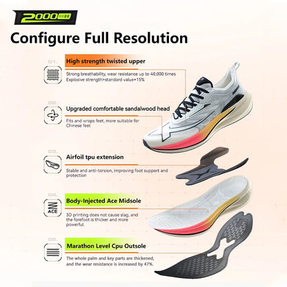 2000KM 2.0 Men's Running Shoes – 2024 Summer Professional TPU Shock Absorption Sneakers (Suggested Half Size Down)