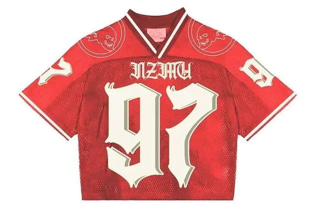 Y2K American Fashion T-Shirt - Splicing Loose Football Jersey, Unisex Streetwear Short-Sleeve Top