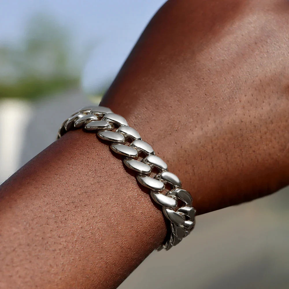 14MM Iced Prong Link Cuban Chain Bracelet – Full Rhinestones Chunky Miami Cuban Bracelet for Men & Women