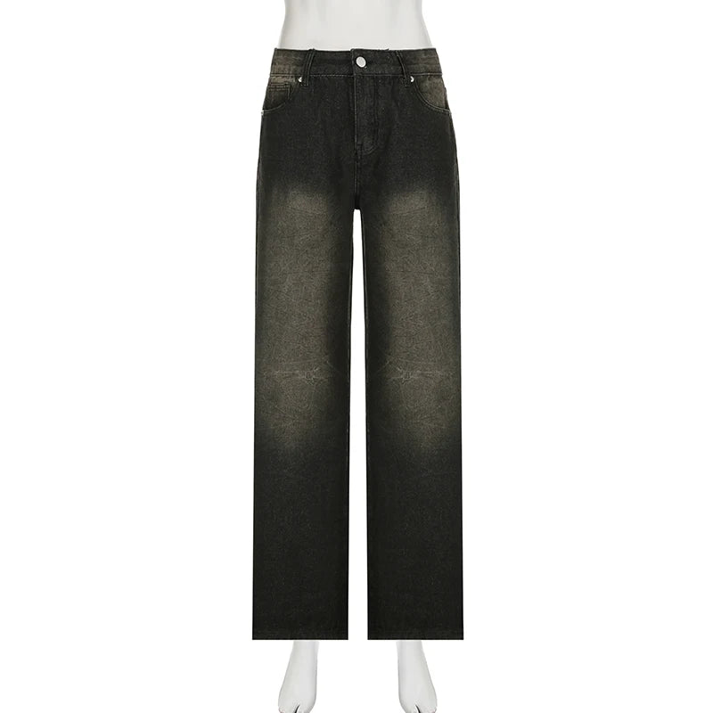 Title: Y2K Goth Low-Waist Baggy Jeans – Punk Wide-Leg Denim Pants