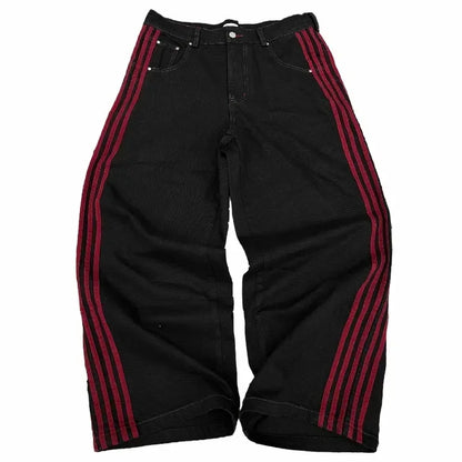 Y2K Baggy Jeans - Harajuku Vintage Striped Embroidered High-Quality Sweatpants, Hip Hop Casual Wide Leg Streetwear for Men & Women.