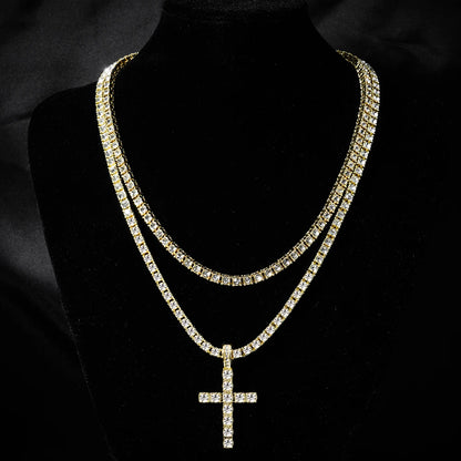 Hip Hop Iced Out Cross Pendant Necklace – 4mm Zircon Tennis Chain