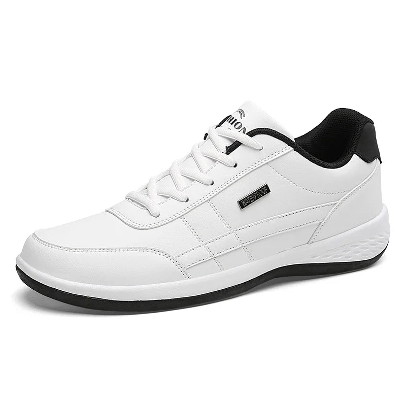 Men's Leather Sneakers – Waterproof Casual Lace-Up Sneakers, Comfortable Vulcanized Footwear for Men