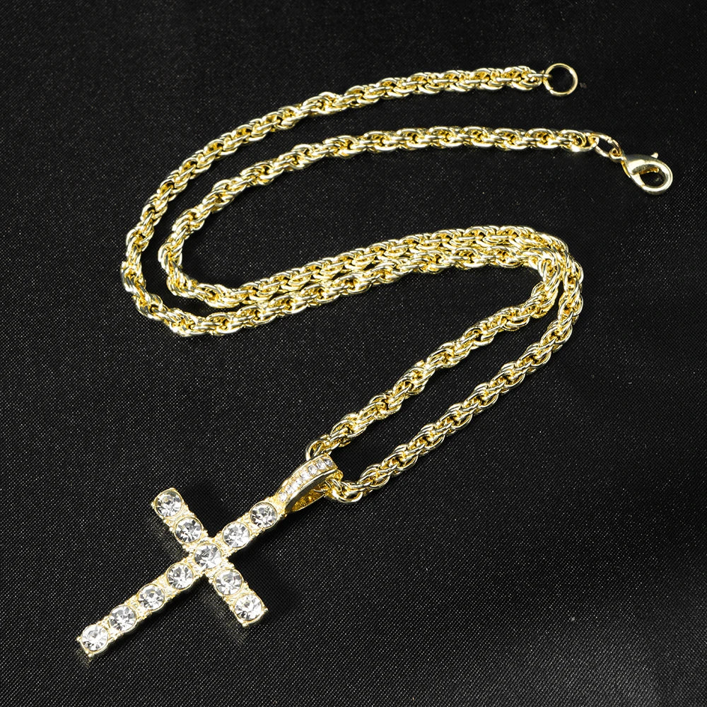 Hip Hop Iced Out Cross Pendant Necklace – 4mm Zircon Tennis Chain