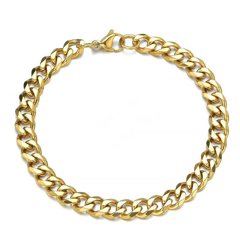 This unisex Cuban curb chain bracelet is crafted from high-quality stainless steel, offering a sleek and stylish look for both men and women.