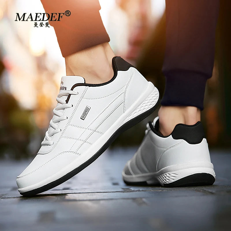 Men's Leather Sneakers – Waterproof Casual Lace-Up Sneakers, Comfortable Vulcanized Footwear for Men