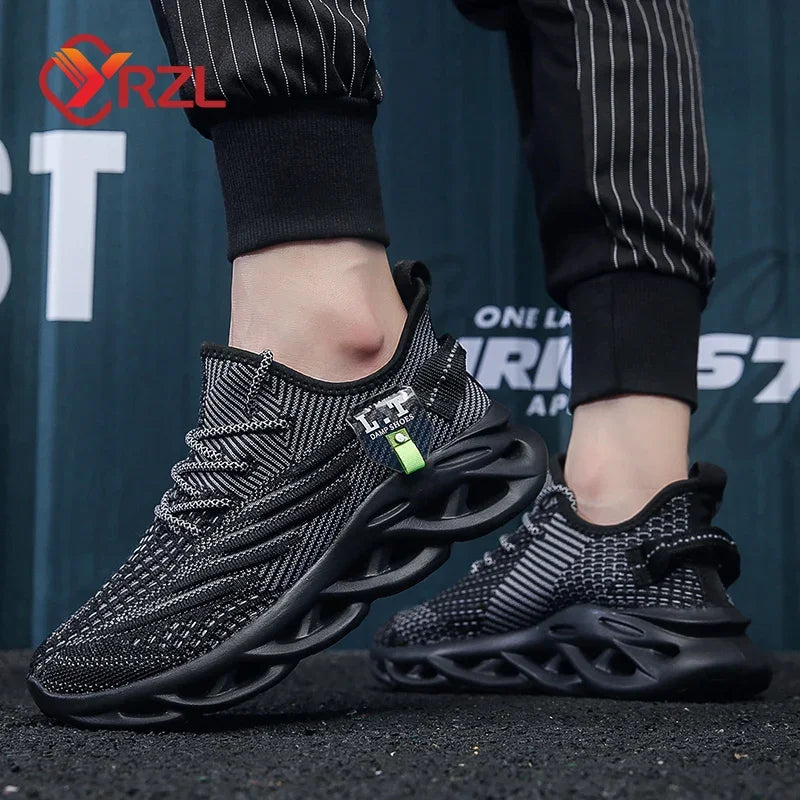 Men's Black Running Shoes - Casual Sneakers with Breathable Mesh & Shock-Absorption, Women's Lightweight Tennis for Outdoor Jogging