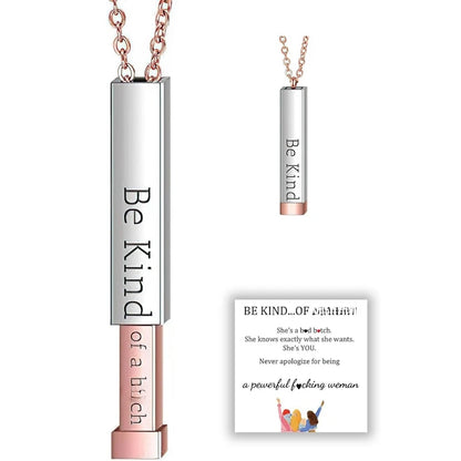 Be Kind of a B" Necklace for Women – Hidden Message Square Tube Pendant, Perfect for Best Friends, Sorority Sisters, and Friendship Gifts