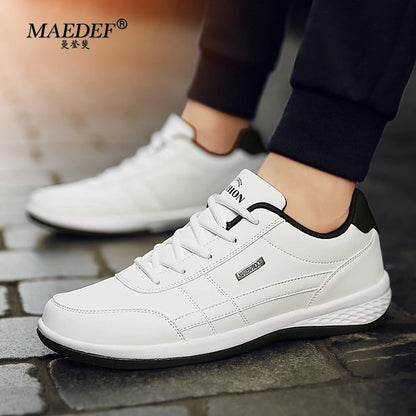 Men's Leather Sneakers – Waterproof Casual Lace-Up Sneakers, Comfortable Vulcanized Footwear for Men