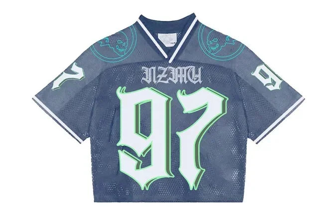 Y2K American Fashion T-Shirt - Splicing Loose Football Jersey, Unisex Streetwear Short-Sleeve Top