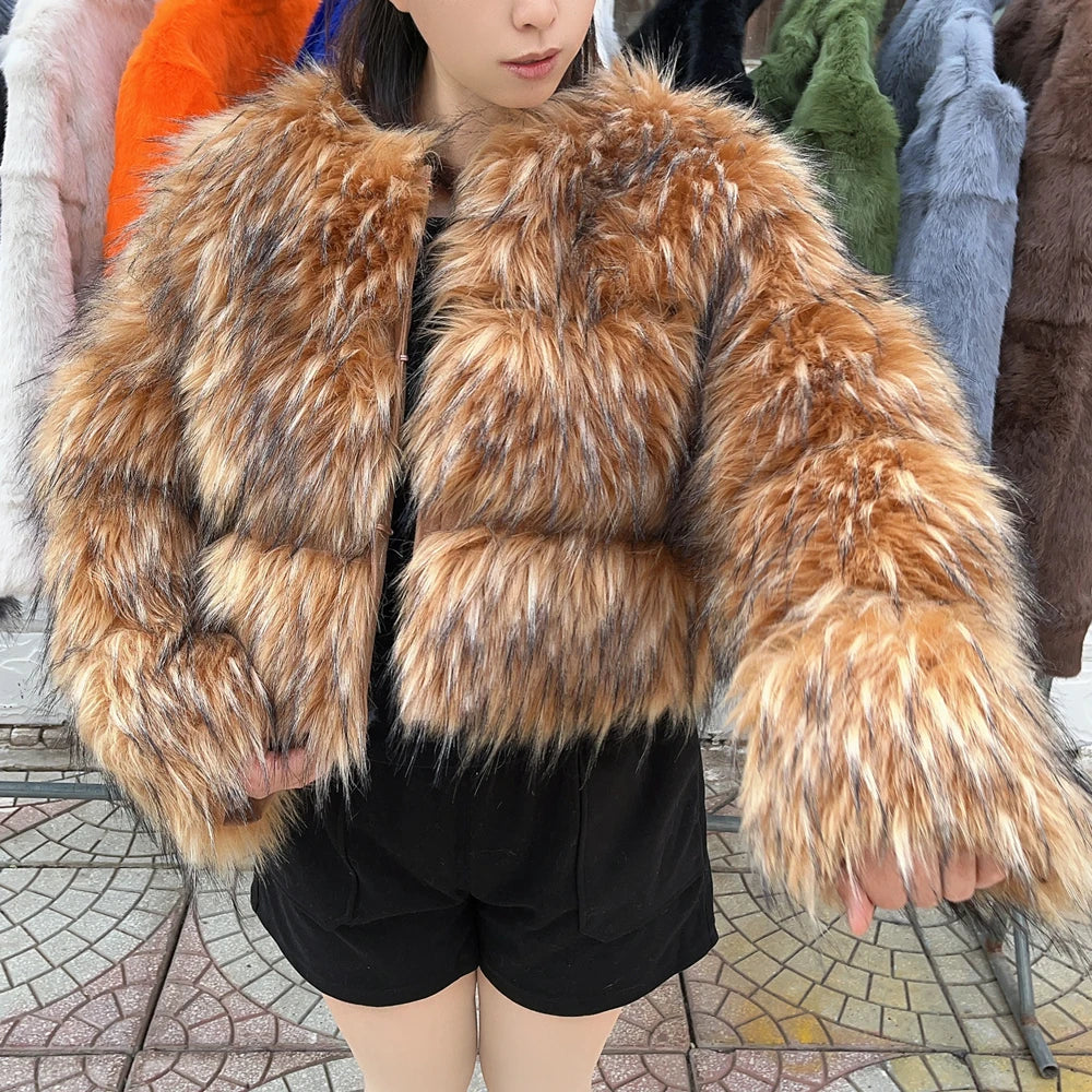 Women's Faux Fur Coat – Winter Fashion Warm Thick Fox Raccoon Leather Jacket