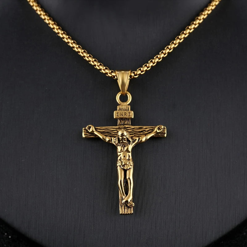 Religious Jesus Cross Stainless Steel Necklace – Gold & Silver Color Cross Pendant