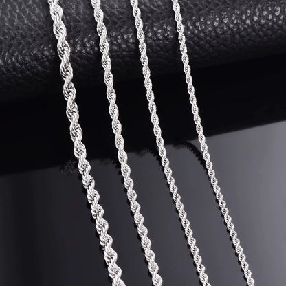 1 Piece Steel Color Width 2Mm/2.5Mm/3Mm/4Mm/5Mm/6Mm Rope Chain Necklace/Bracelet for Men Women Stainless Steel Chain Necklace