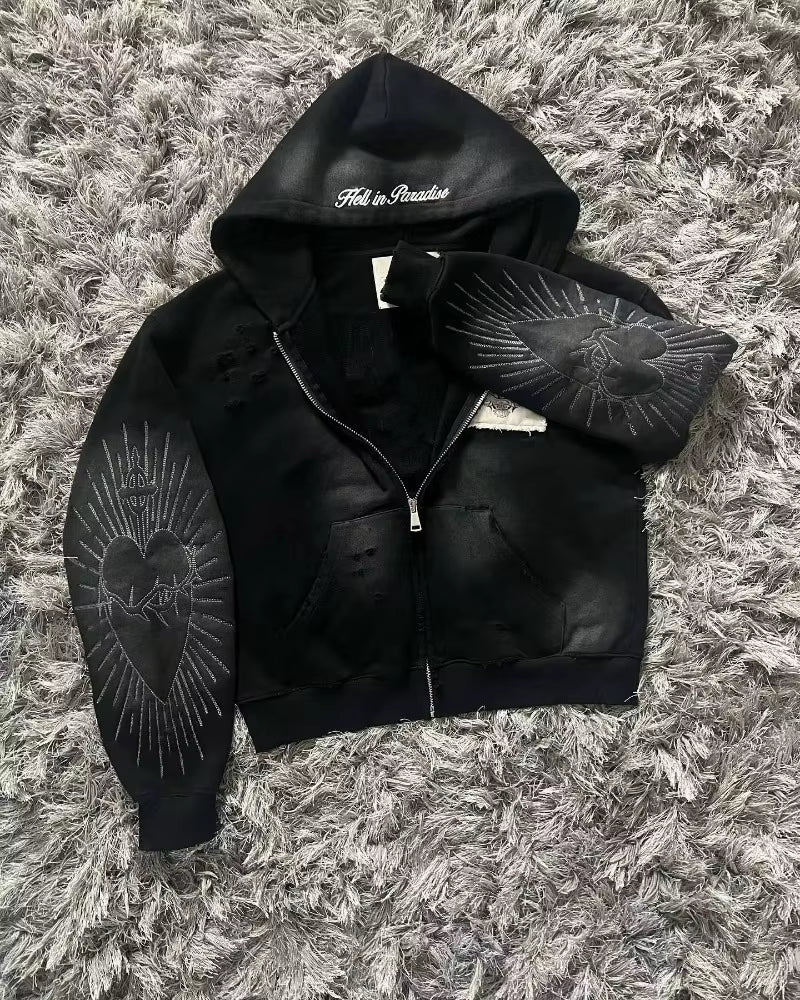 Y2K Harajuku Gothic Zipper Sweater – Women’s Retro Embroidery Patch Jacket (Autumn/Winter)