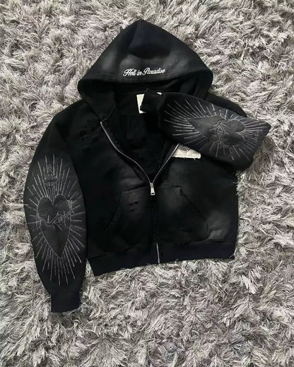 Y2K Harajuku Gothic Zipper Sweater – Women’s Retro Embroidery Patch Jacket (Autumn/Winter)