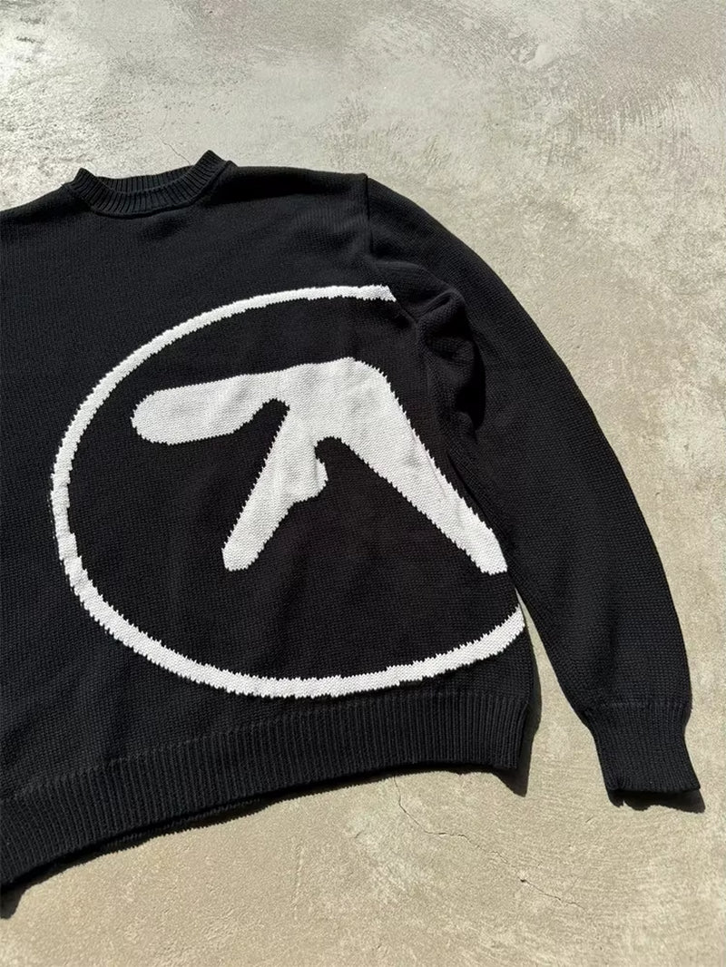 Men'S Sweater Y2K Aphex Twin Knit Oversized Pullovers Gothic Jumper Winter Graphic Streetwear Long Sleeve Tops Vintage Clothing