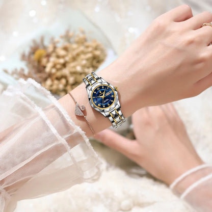 Luxury Ladies Dress Watch - Luminous, Waterproof, Week & Date Display, Stainless Steel, Quartz Movement, Gift Box Included