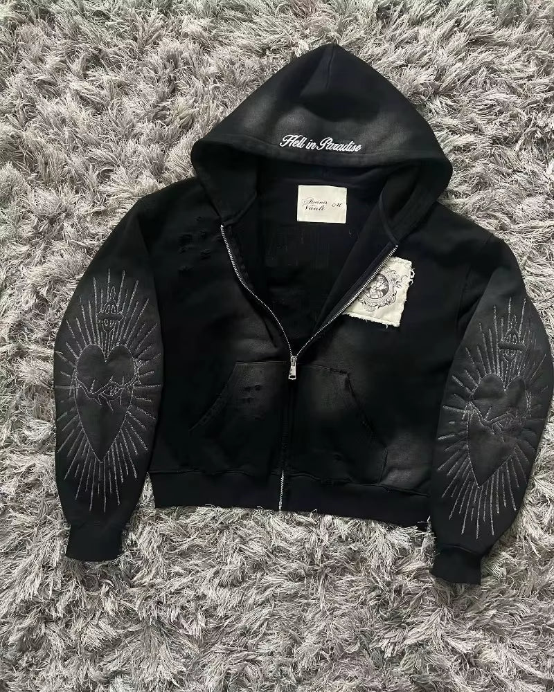 Y2K Harajuku Gothic Zipper Sweater – Women’s Retro Embroidery Patch Jacket (Autumn/Winter)