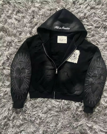 Y2K Harajuku Gothic Zipper Sweater – Women’s Retro Embroidery Patch Jacket (Autumn/Winter)
