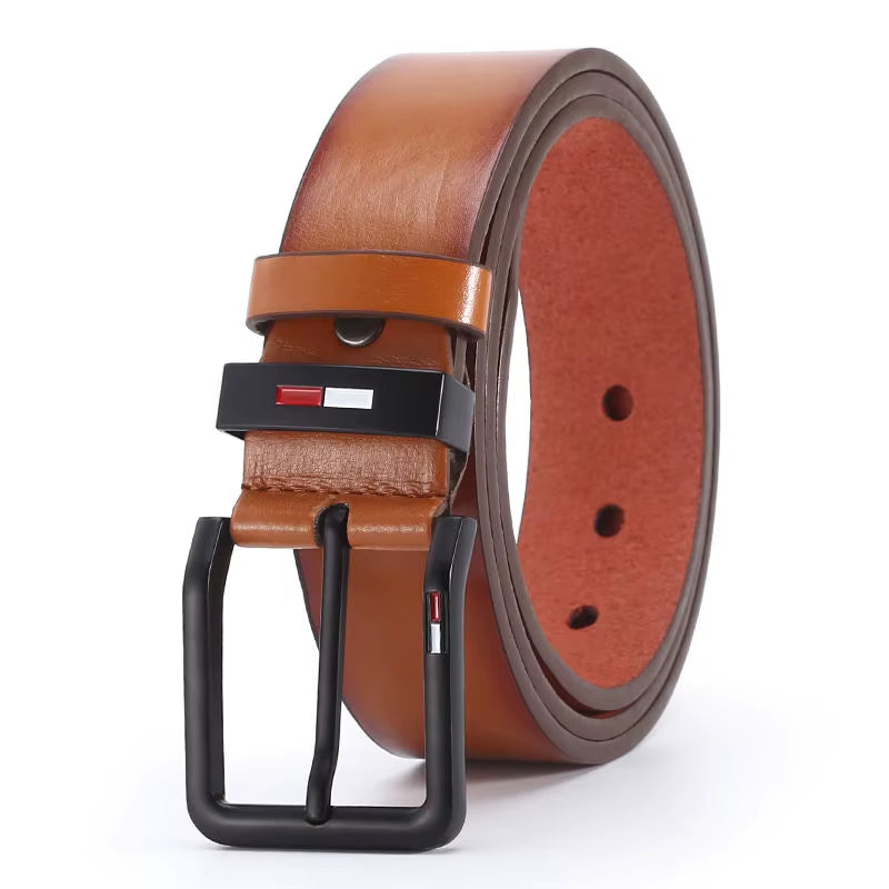 Men'S PU Leather Alloy Pin Square Buckle Belt Businessleisure Belts 2023 Fashion Black Coffee Brown Waistbelts for Men