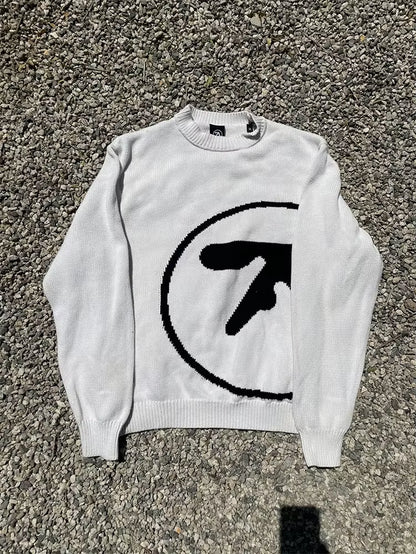 Men'S Sweater Y2K Aphex Twin Knit Oversized Pullovers Gothic Jumper Winter Graphic Streetwear Long Sleeve Tops Vintage Clothing