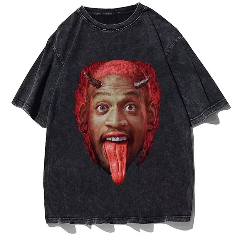 Hip Hop Streetwear Men Dennis Rodman T Shirt Rapper Print T-Shirt Washed Short Sleeve Harajuku Tee Tshirt Portrait Graphic