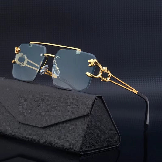 Luxury Rimless Square Sunglasses – Designer Vintage Mirror Shades for Men & Women