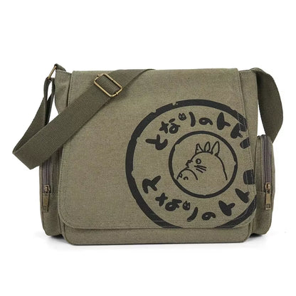 Title: Vintage Cartoon Canvas Messenger Bag – Large-Capacity Tote Handbag